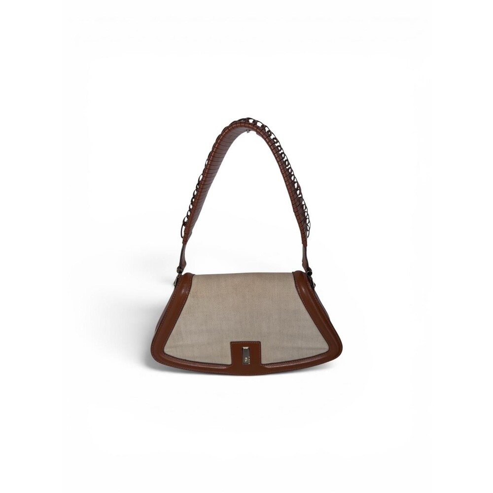 BOSS Hugo Boss Cream Brown Braided Leather Trim Shoulder Bag Purse boho beach